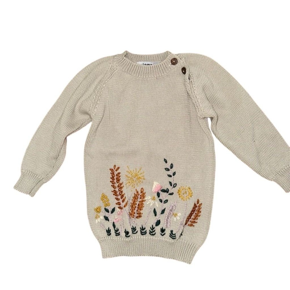 Lamgool Baby Girl Sweater Beige with Floral Embroidery 18 months autumn fall